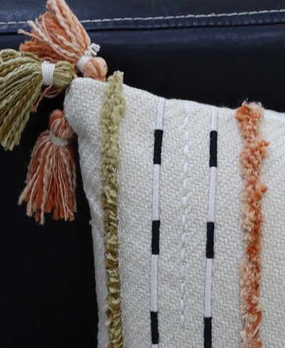 Handwoven Throw Pillow with Fringes 14"X 24" by Vibhsa