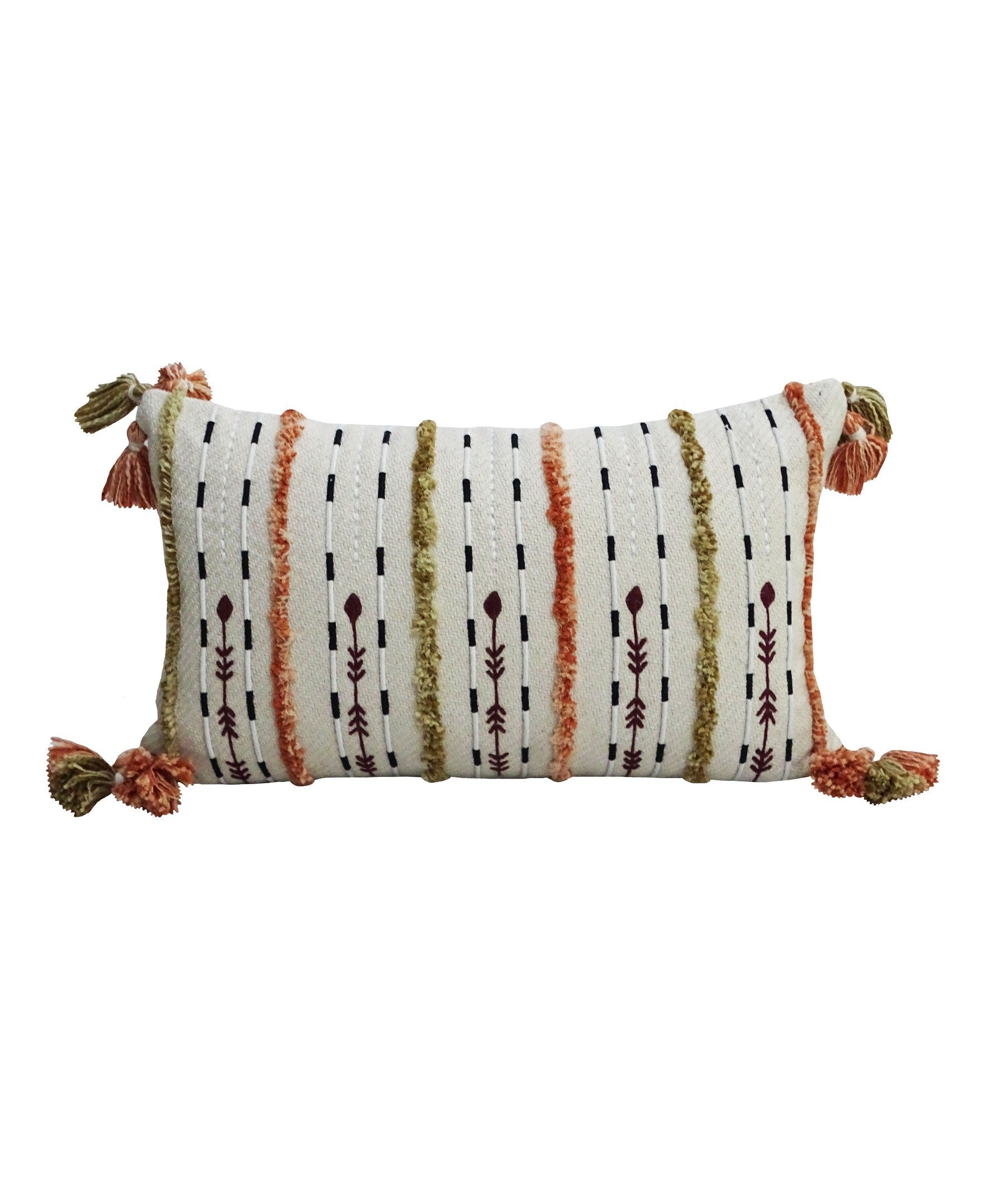 Handwoven Throw Pillow with Fringes 14"X 24" by Vibhsa