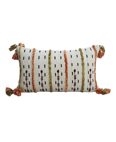 Handwoven Throw Pillow with Fringes 14"X 24" by Vibhsa