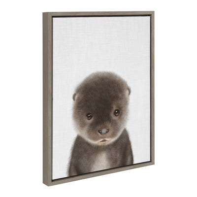 Sylvie Baby Otter Color Illustration Framed Canvas by kateandlaurel - main product image for Resin Society