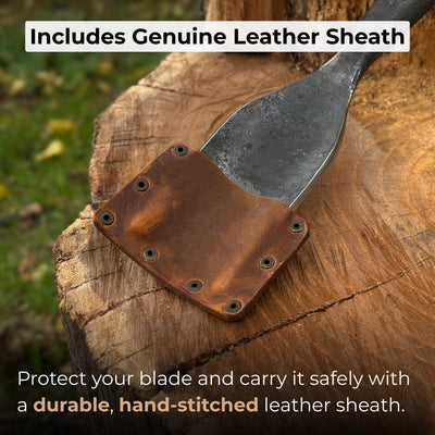 Hand-forged timber framing rounded chisel with ash handle and steel blade