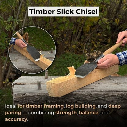 Timber Framing Slick Chisel with ash handle and 52100 carbon steel blade