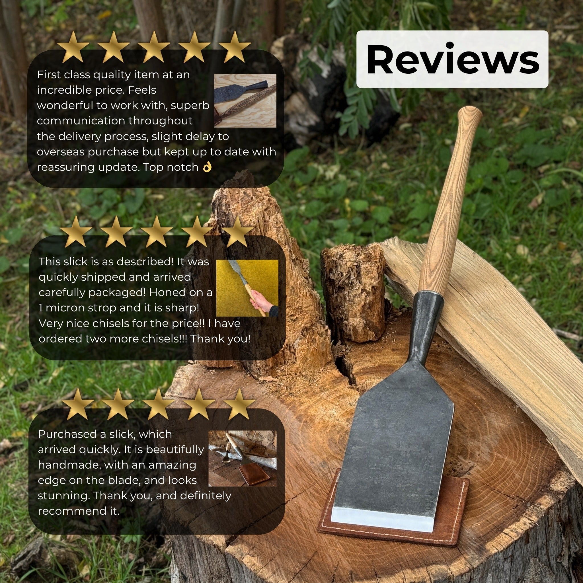 Timber Framing Slick Chisel with ash handle and 52100 carbon steel blade