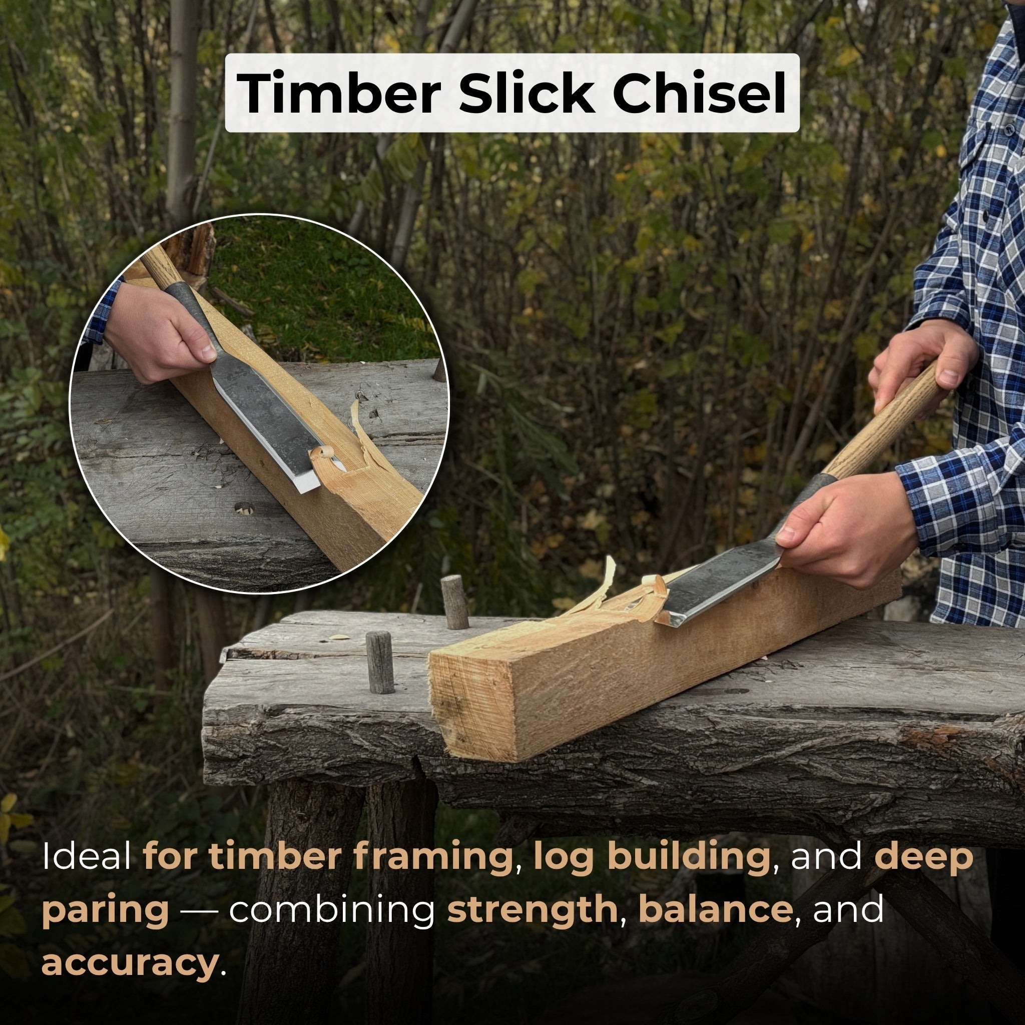 Timber Slick Chisel with ash handle and leather edge guard for woodworking