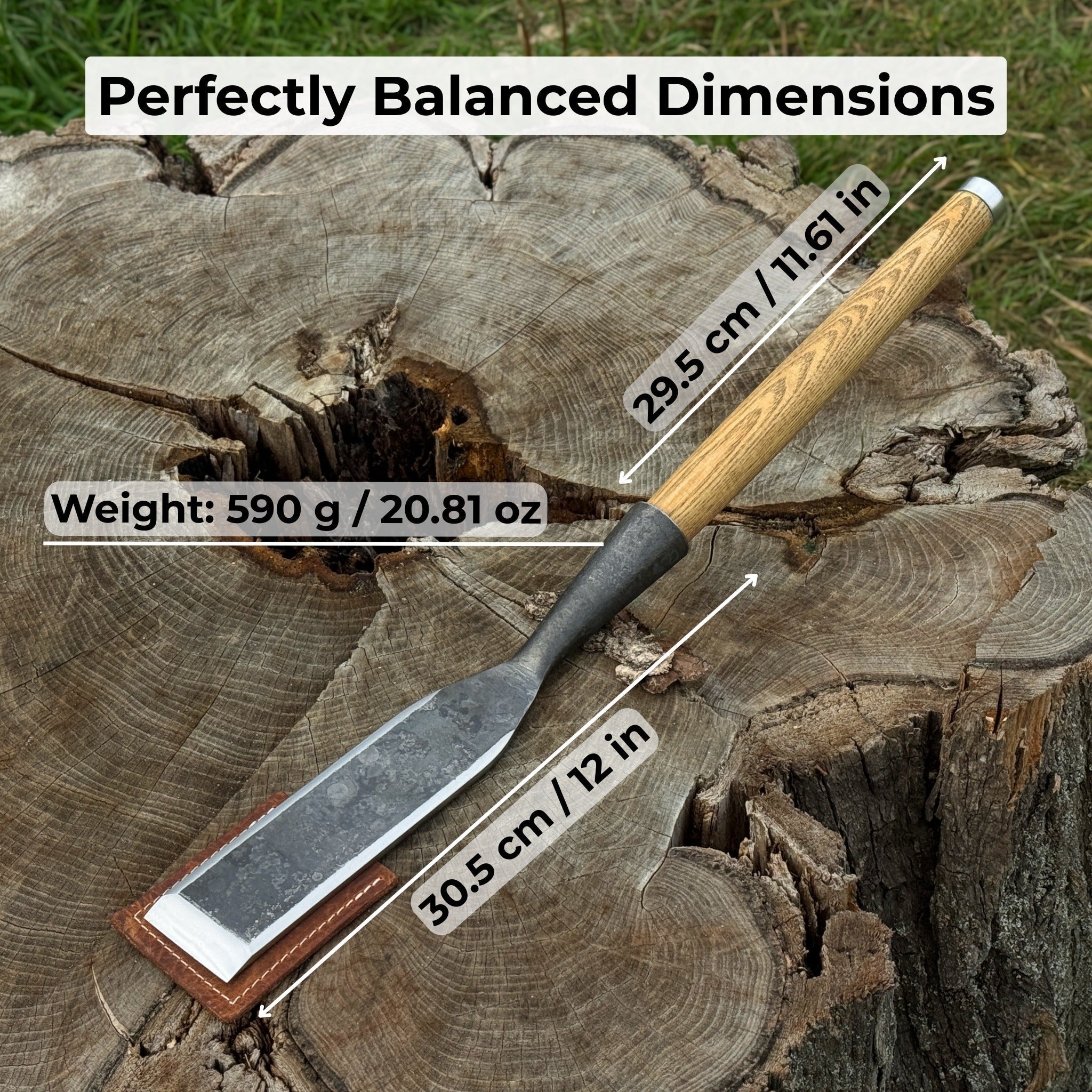 Timber Slick Chisel with ash handle and leather edge guard for woodworking