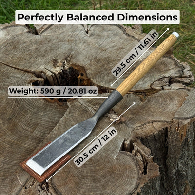 Timber Slick Chisel with ash handle and leather edge guard for woodworking