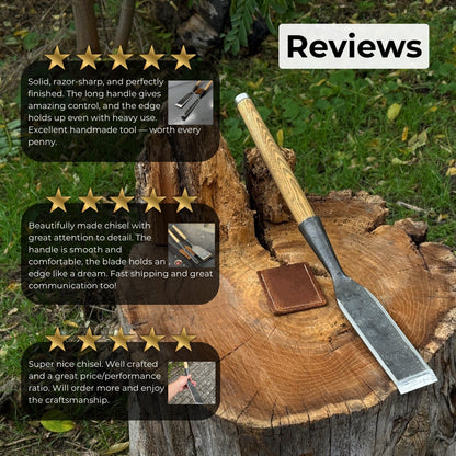Timber Slick Chisel with ash handle and leather edge guard for woodworking