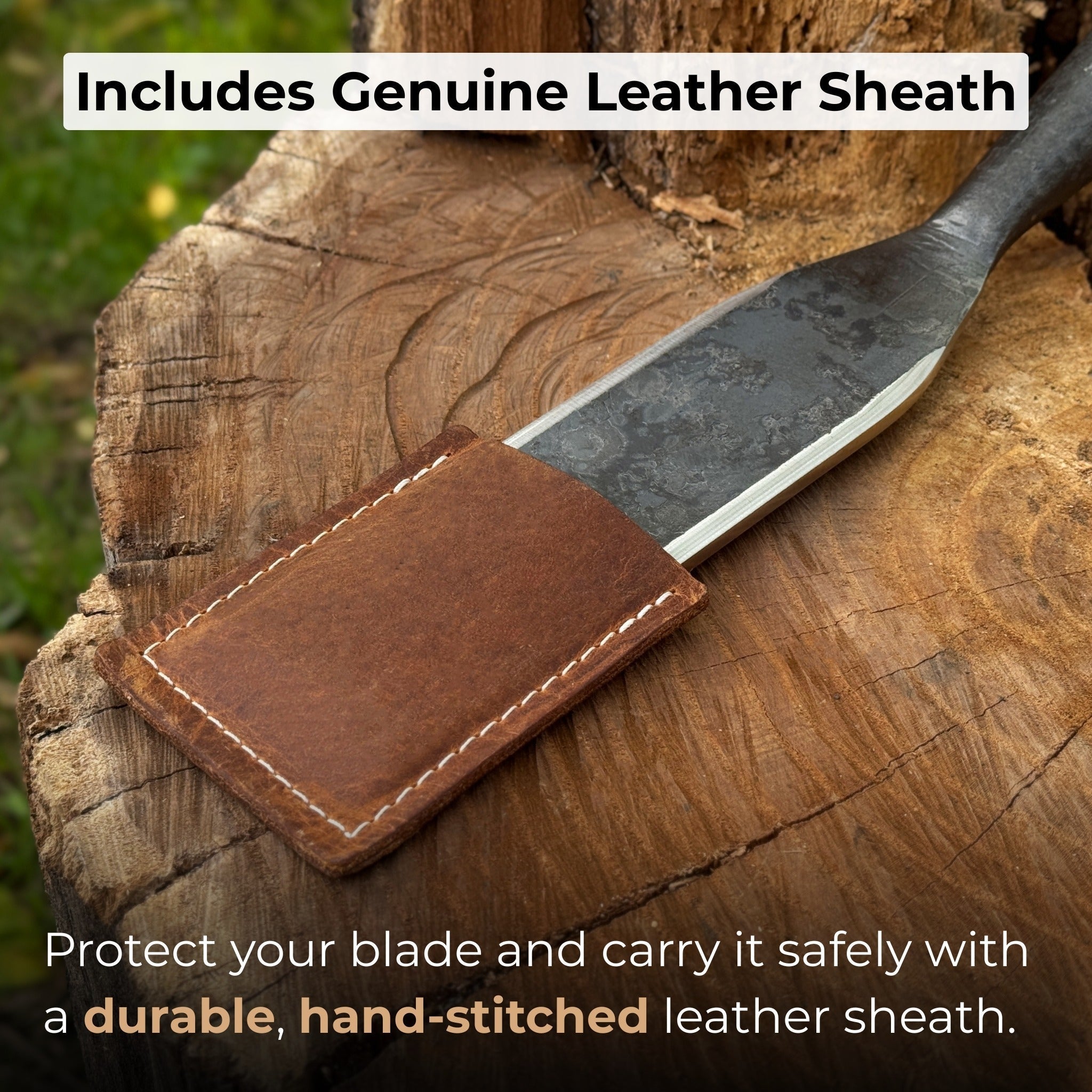 Timber Slick Chisel with ash handle and leather edge guard for woodworking