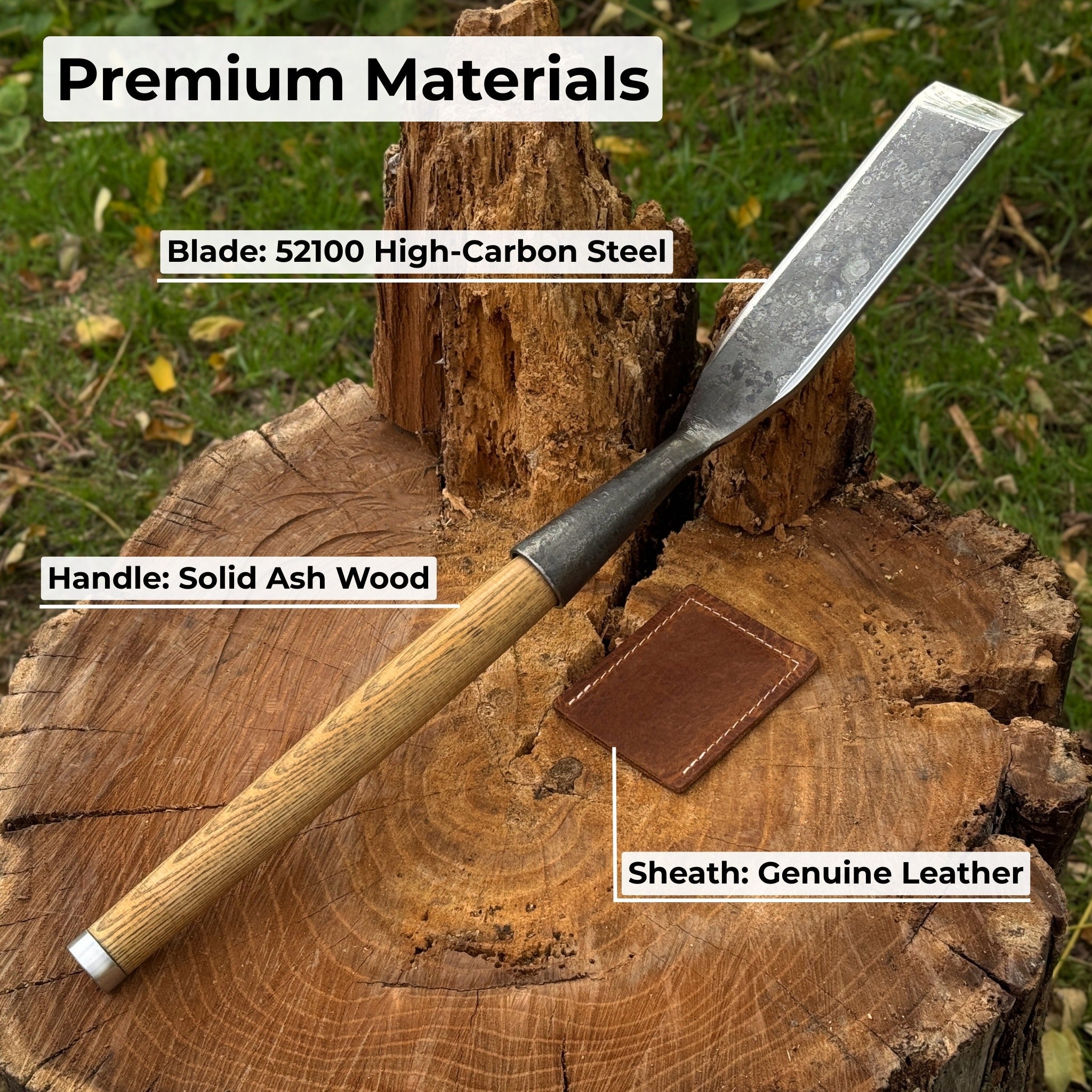 Timber Slick Chisel with ash handle and leather edge guard for woodworking