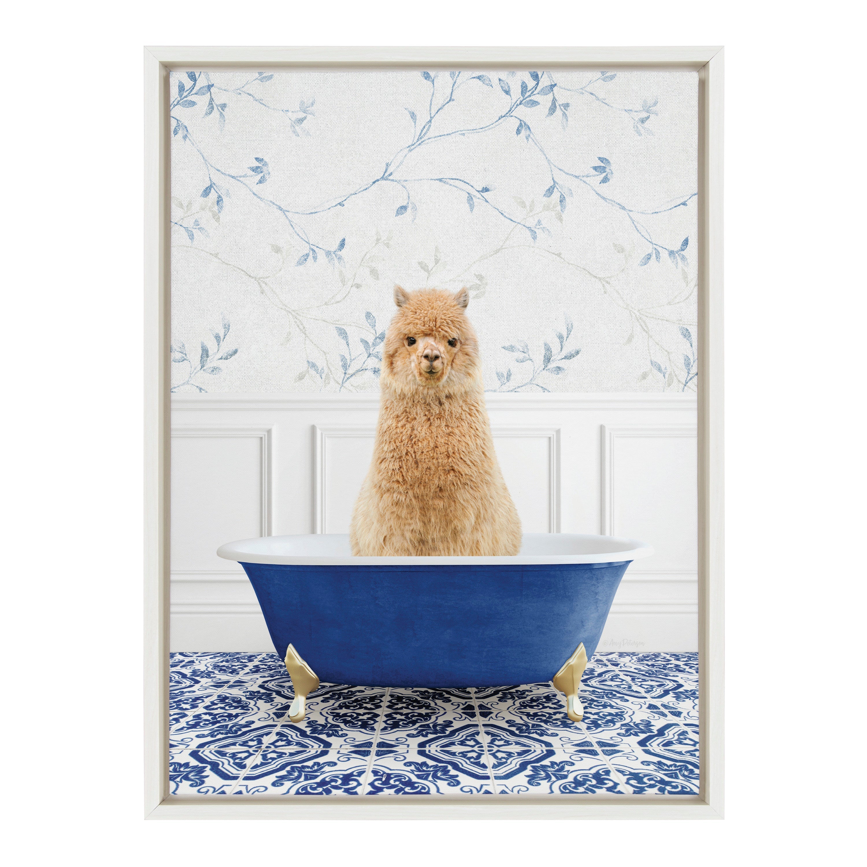 Sylvie Alpaca In Eclectic Blue Bath Framed Canvas by kateandlaurel - product image 2 for Resin Society