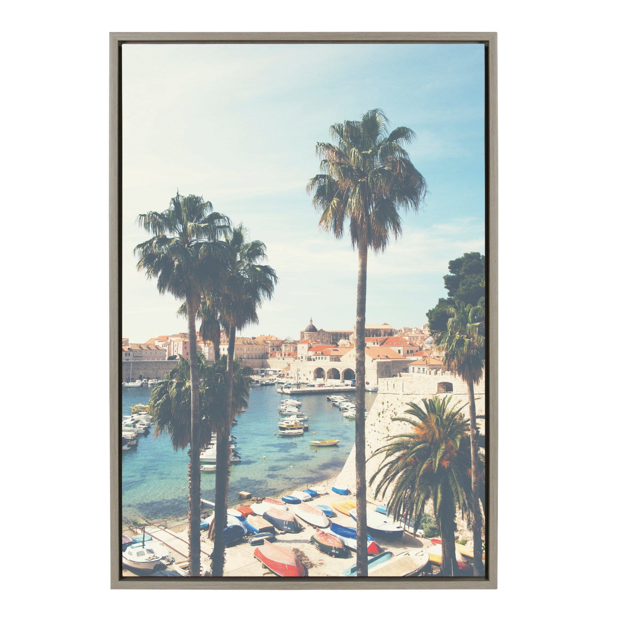 Sylvie The Palm Trees and The Boat Framed Canvas by Laura Evans by kateandlaurel - main product image for Resin Society