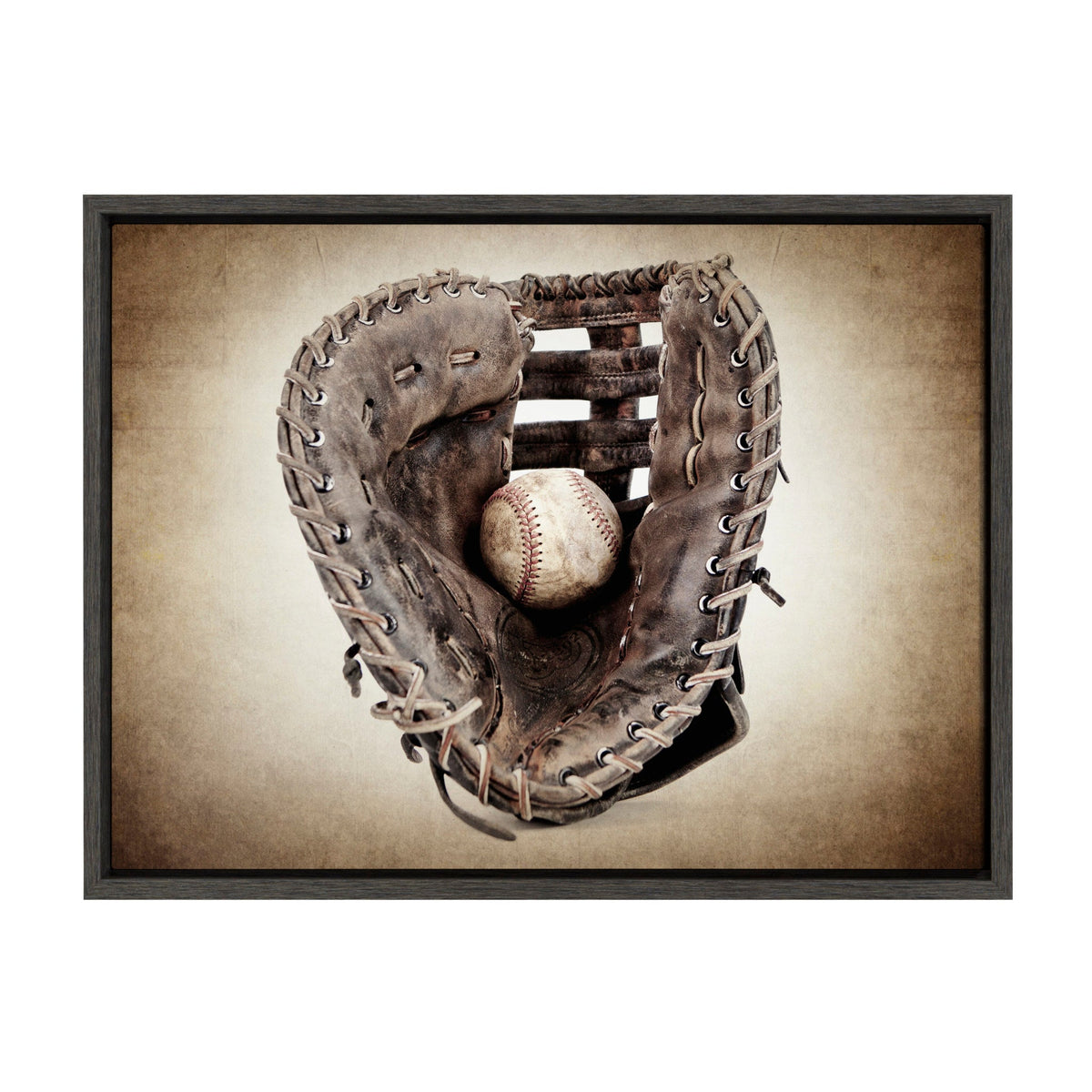 Sylvie Vintage Baseball Glove Framed Canvas by kateandlaurel - main product image for Resin Society