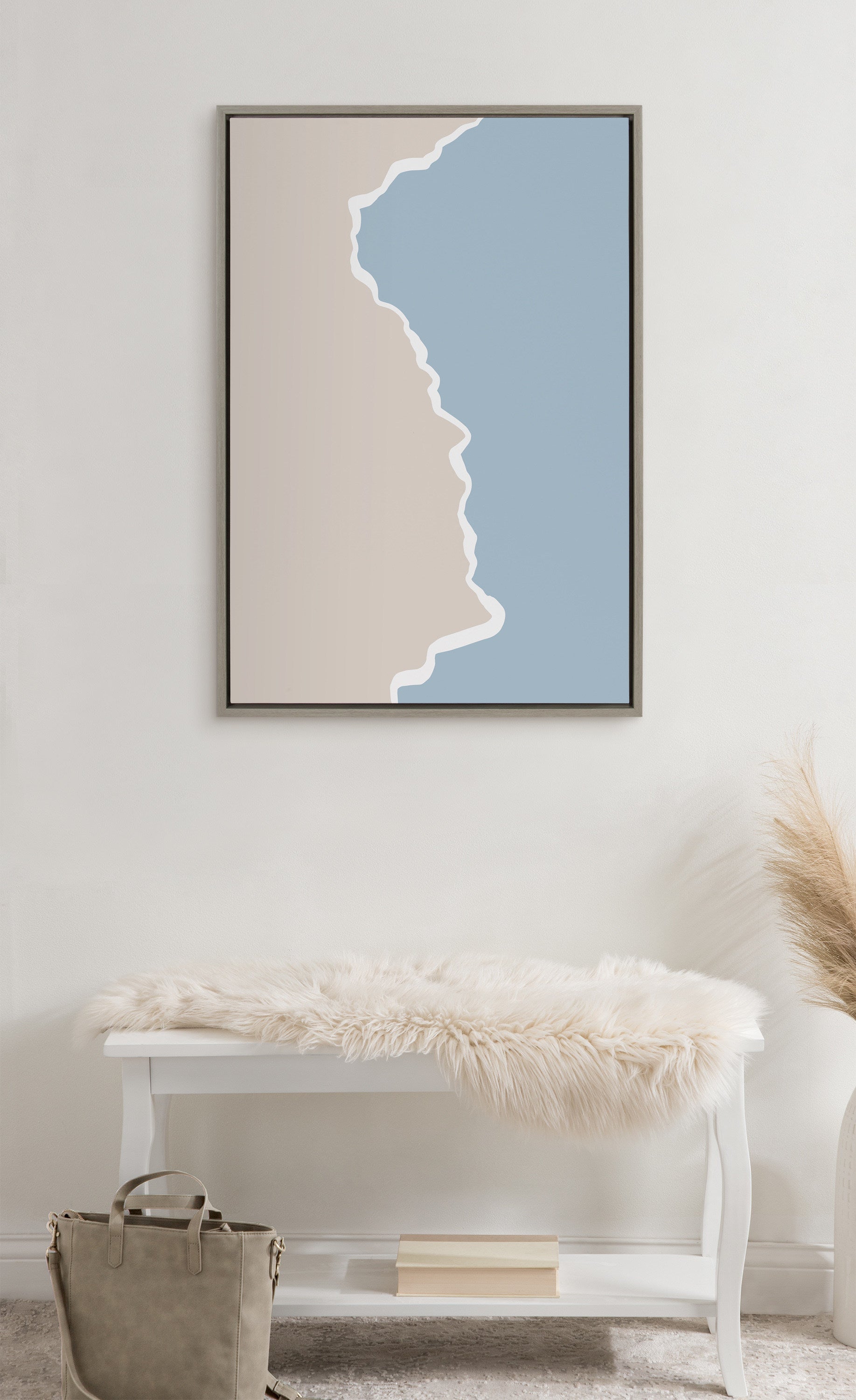 Sylvie Muted Abstract Landscape Beige and Blue Framed Canvas by kateandlaurel - product image 10 for Resin Society