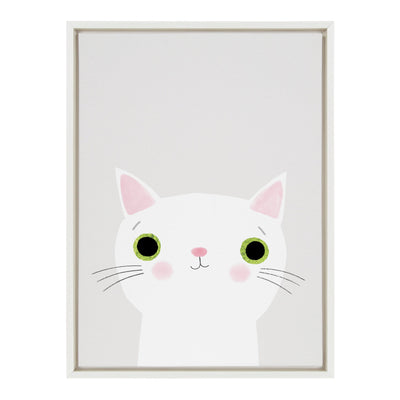 Sylvie White Cat with Green Eyes Framed Canvas by Planet Cat