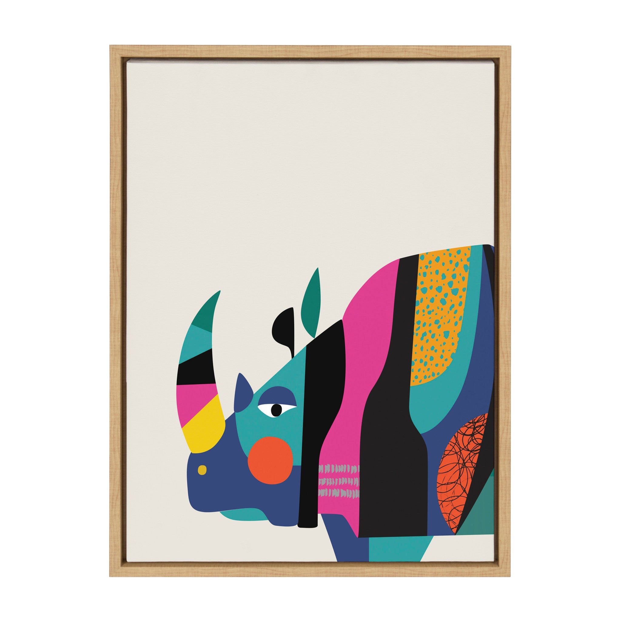 Sylvie Mid Century Modern Rhino Framed Canvas by kateandlaurel - main product image for Resin Society