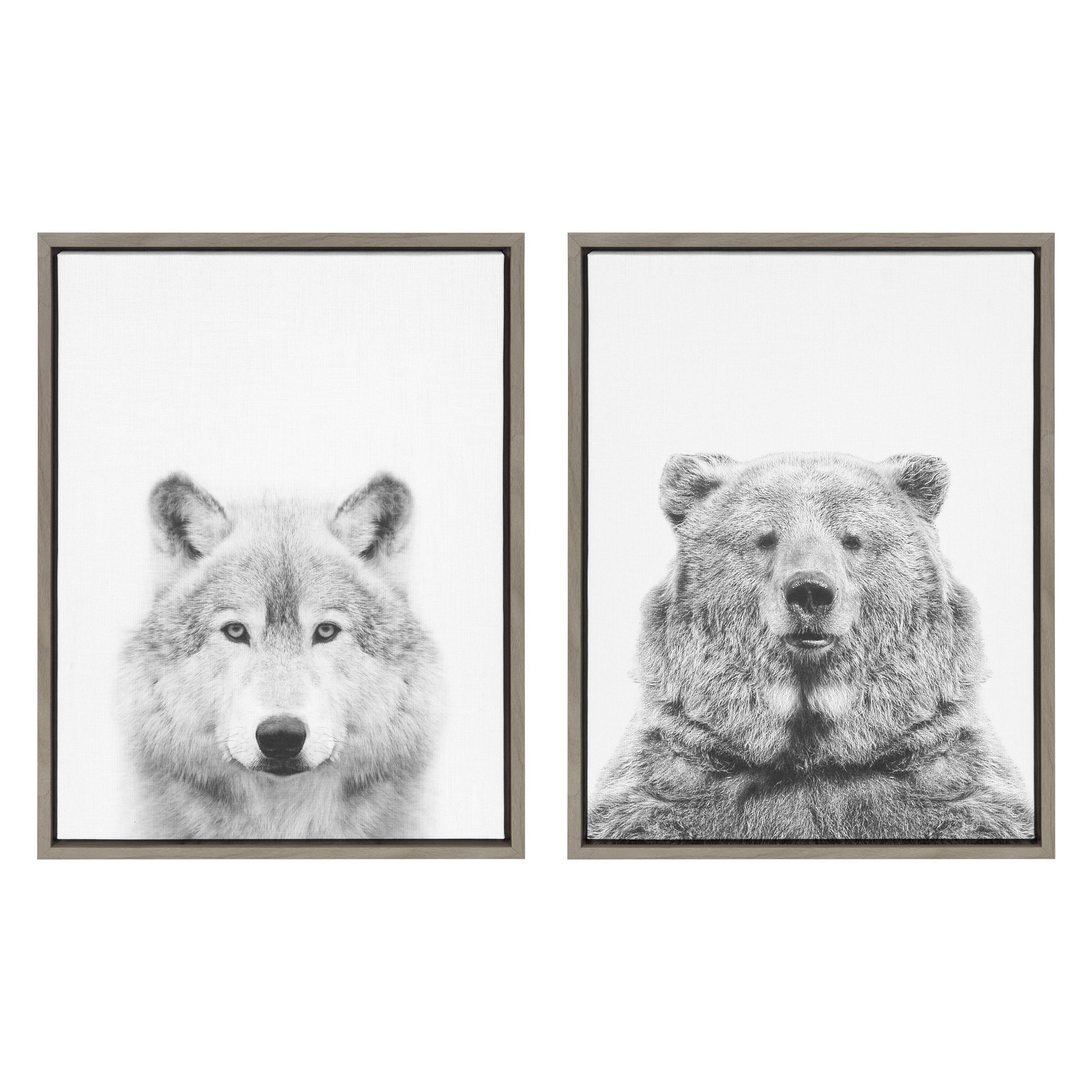 Sylvie Wolf and Bear European Framed Canvas Art Set by Simon Te of Tai Prints