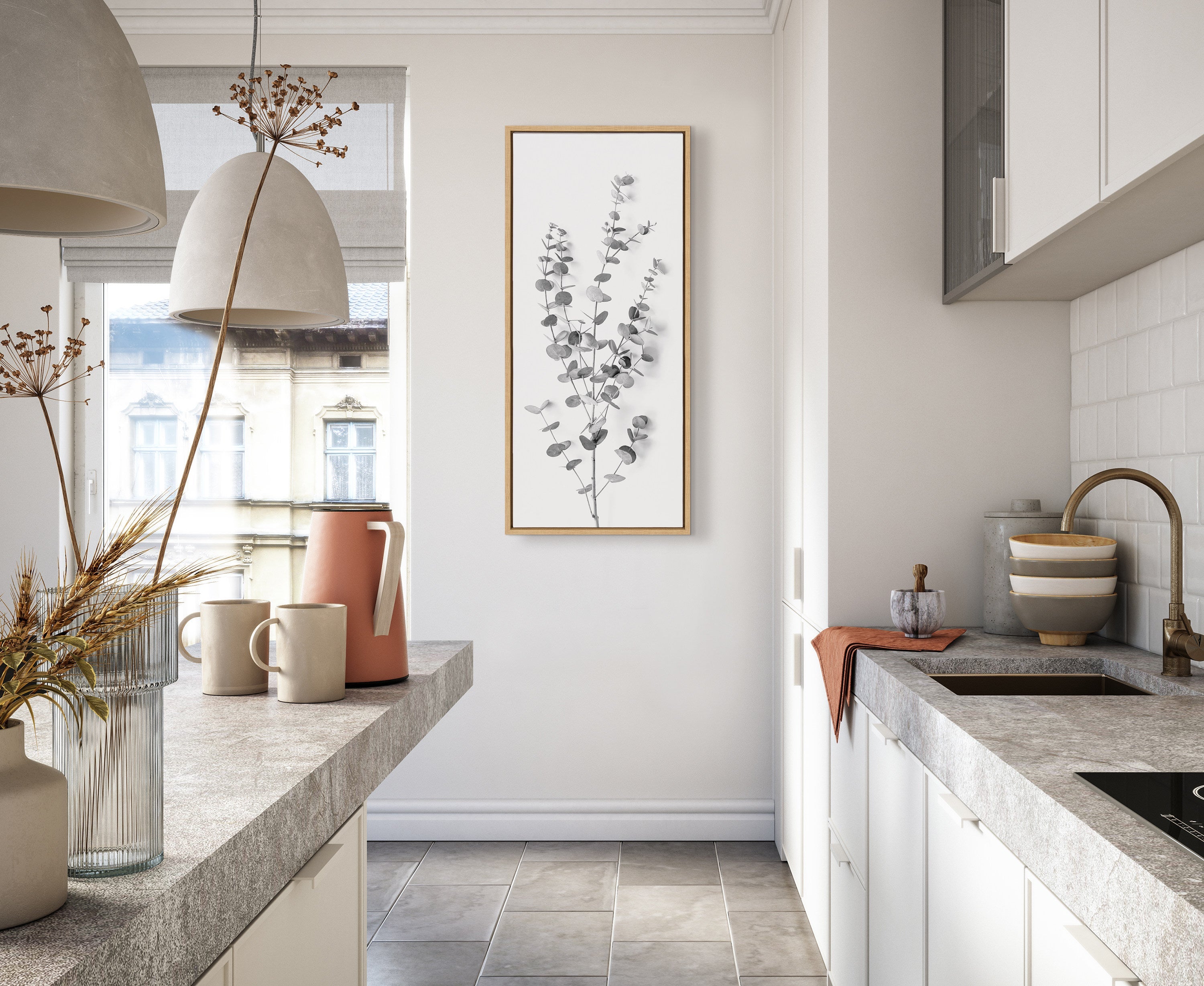 Sylvie Eucalyptus Botanical I Gray and Soft White Framed Canvas by The by kateandlaurel - product image 10 for Resin Society