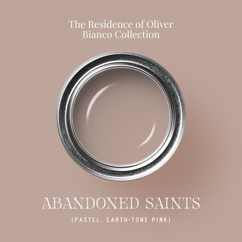 Abandoned Saints paint can and sample swatch showing soft pink pastel earth tone