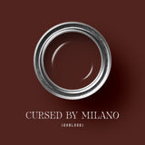 Cursed by Milano paint cans and swatches by tonesterpaints with smooth finish demonstration