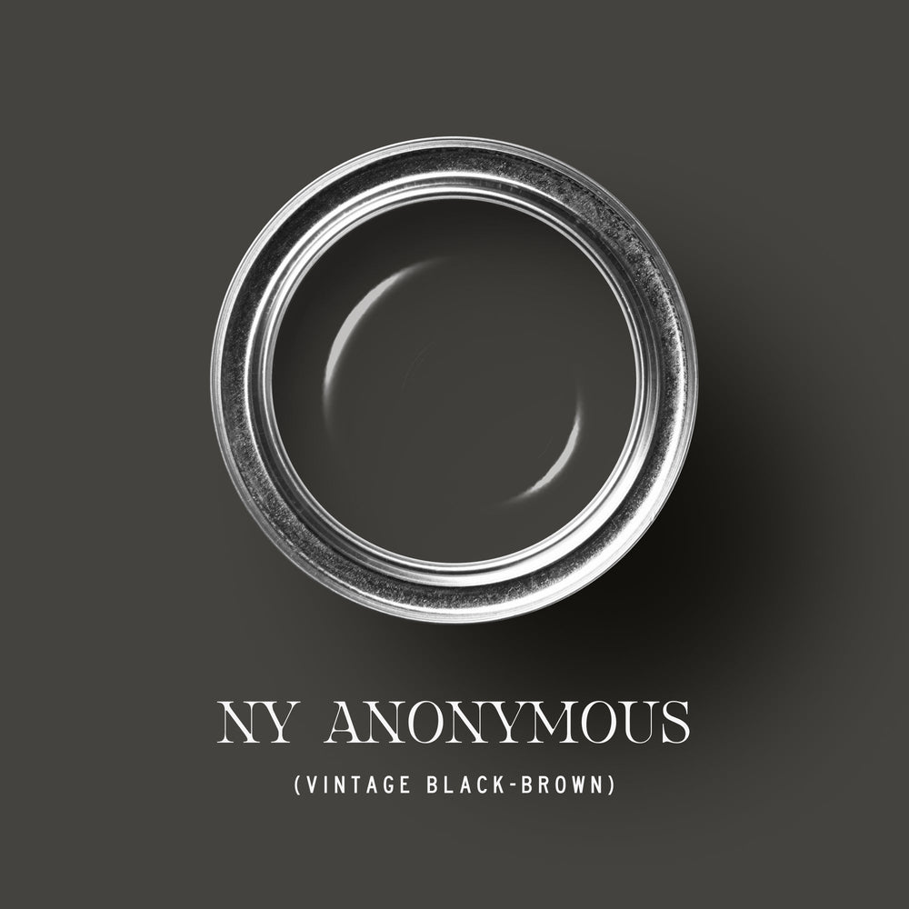 Can of NY Anonymous paint by tonesterpaints displayed with open lid showing dark paint color