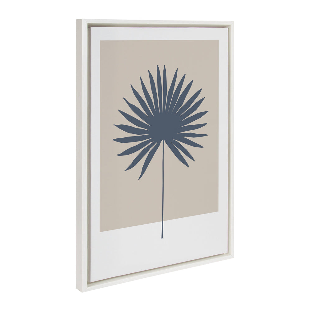 Sylvie Muted Tan and Blue Colorblock Botanical Palm Framed Canvas by kateandlaurel - main product image for Resin Society