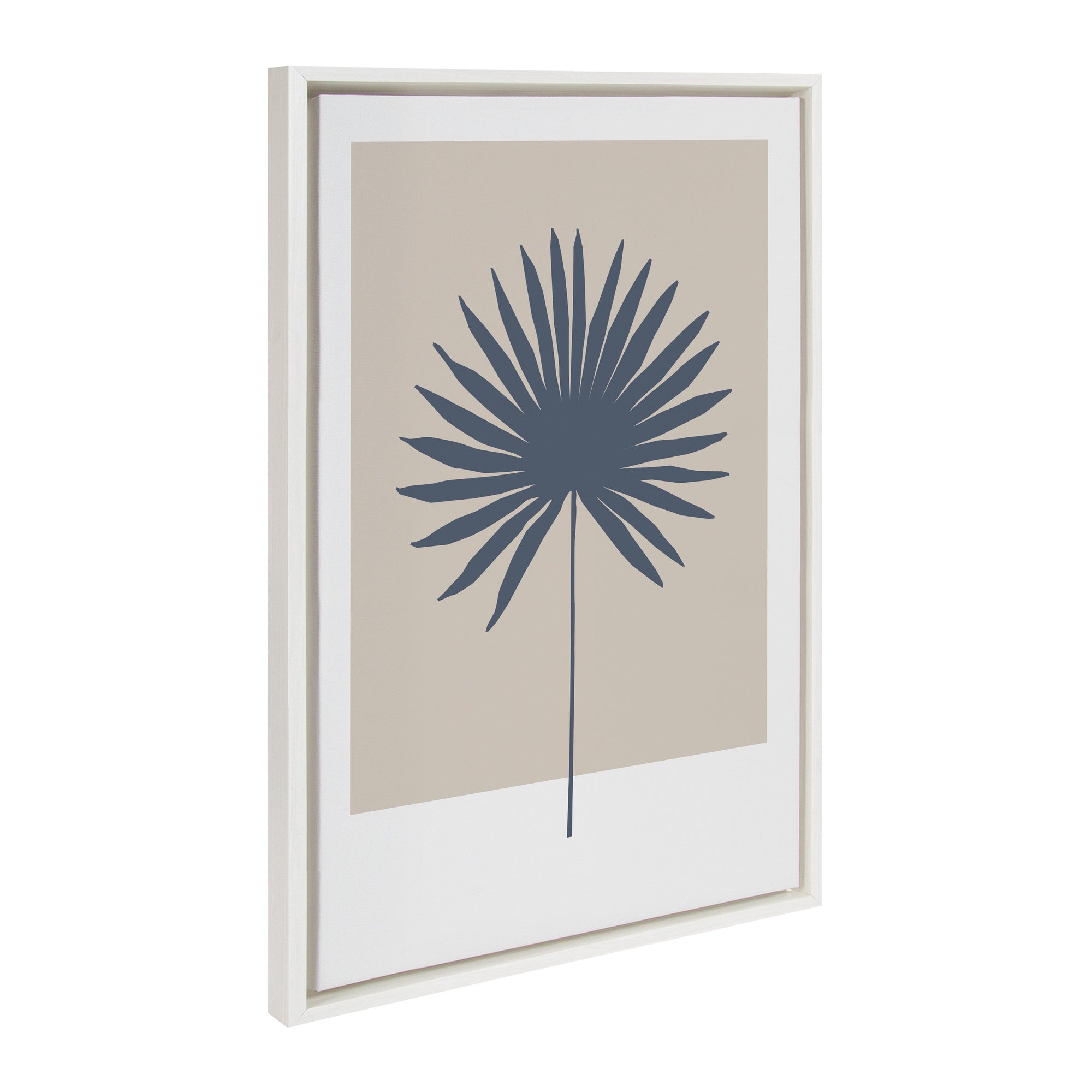 Sylvie Muted Tan and Blue Colorblock Botanical Palm Framed Canvas by kateandlaurel - main product image for Resin Society