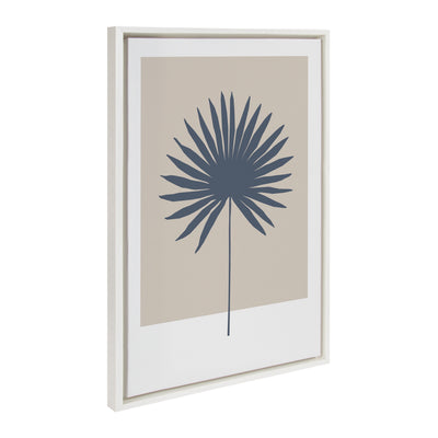 Sylvie Muted Tan and Blue Colorblock Botanical Palm Framed Canvas by kateandlaurel - main product image for Resin Society