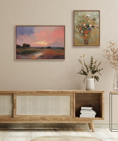 Sylvie Beaded Foothills in the Evening Framed Canvas by Mary Sparrow