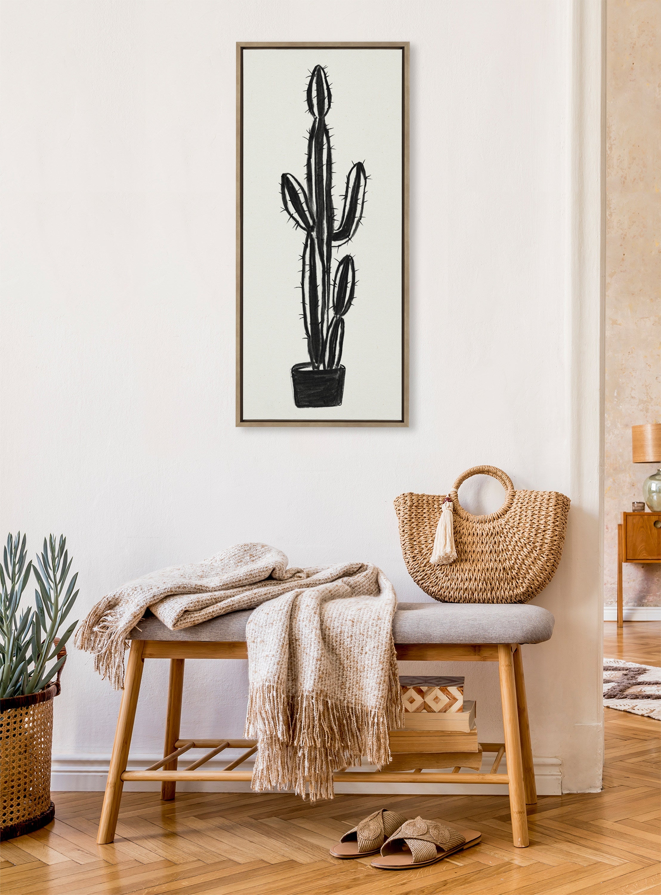 Sylvie 664 Cactus In Pot BW Framed Canvas by kateandlaurel - product image 5 for Resin Society