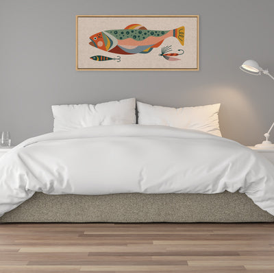 Sylvie Gone Fishing Neutral Linen Texture Framed Canvas by Rachel Lee