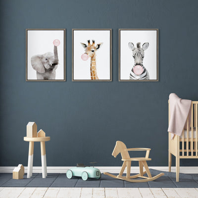 Sylvie Bubble Gum Elephant Framed Canvas by Amy Peterson Art Studio
