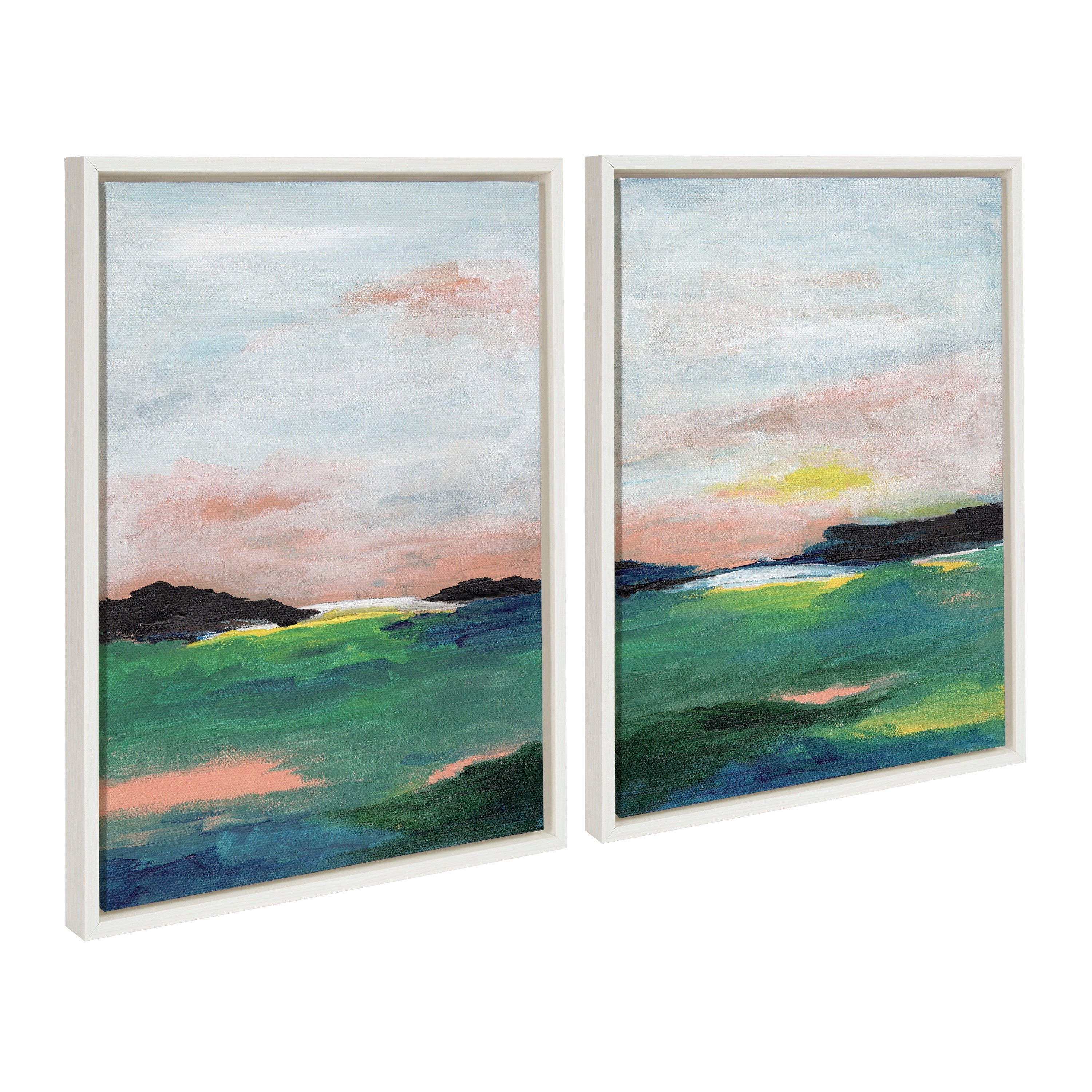 Sylvie Golden Peach Coast l and II Framed Canvas Art Set by Nikita Jariwala