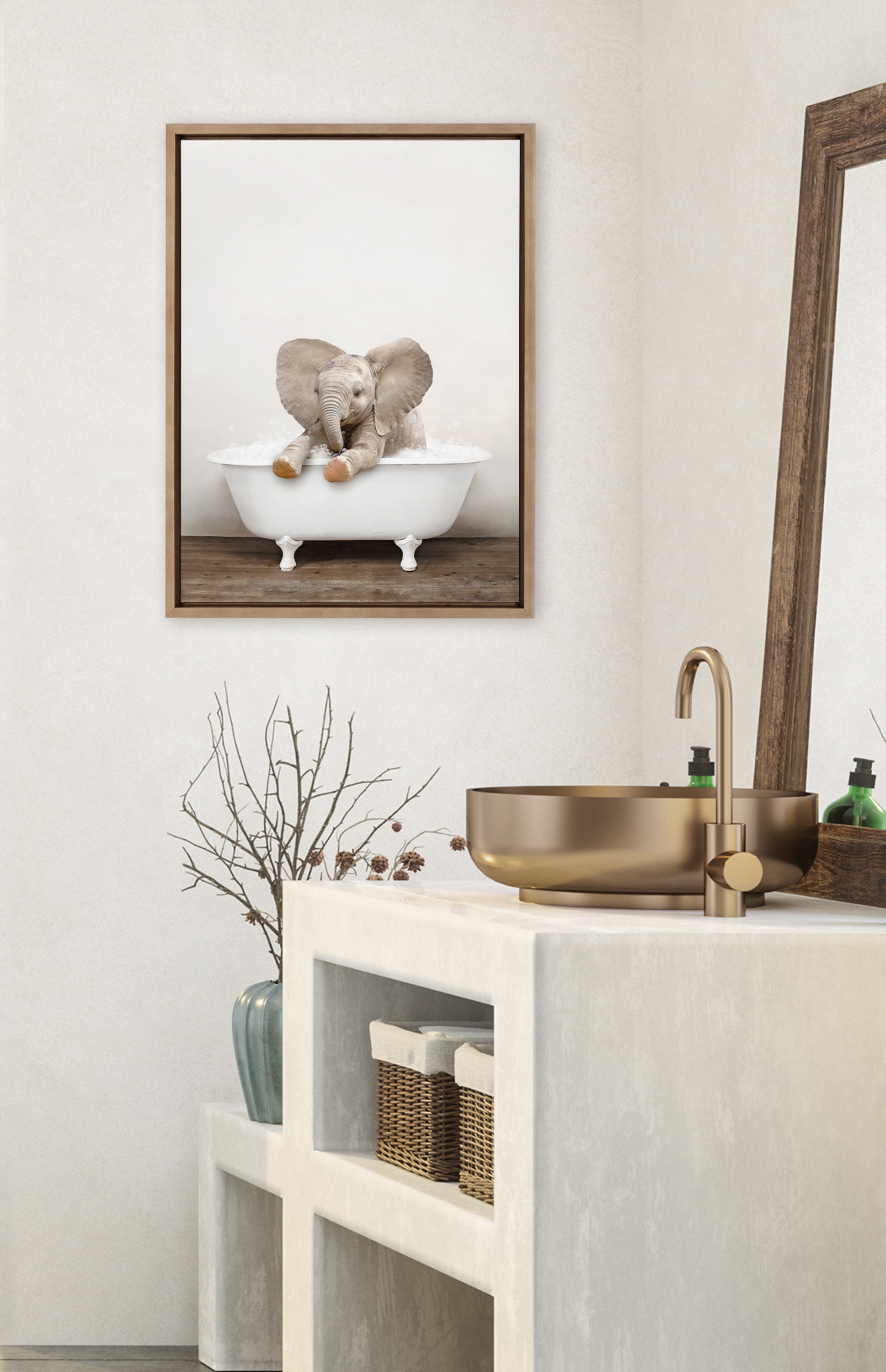 Sylvie Baby Elephant No 6 in Rustic Bath Framed Canvas by kateandlaurel - product image 10 for Resin Society
