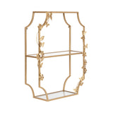 Rosella Floral Tiered Shelf Metal with butterfly and floral details and three clear glass shelves
