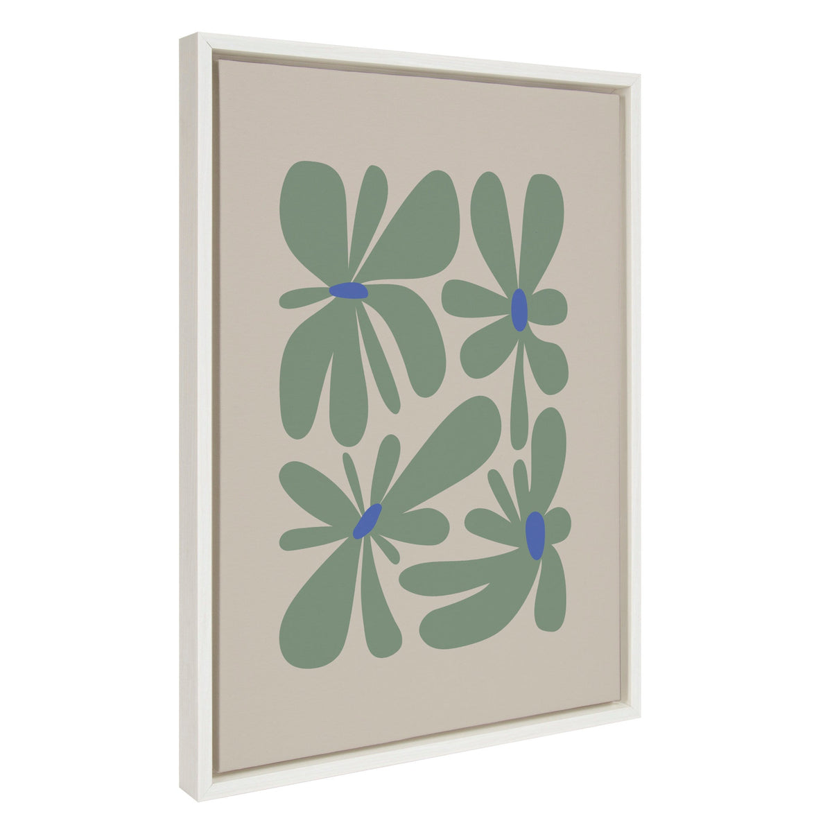 Sylvie Colorful Abstract Retro Floral Groovy Green Framed Canvas by kateandlaurel - main product image for Resin Society