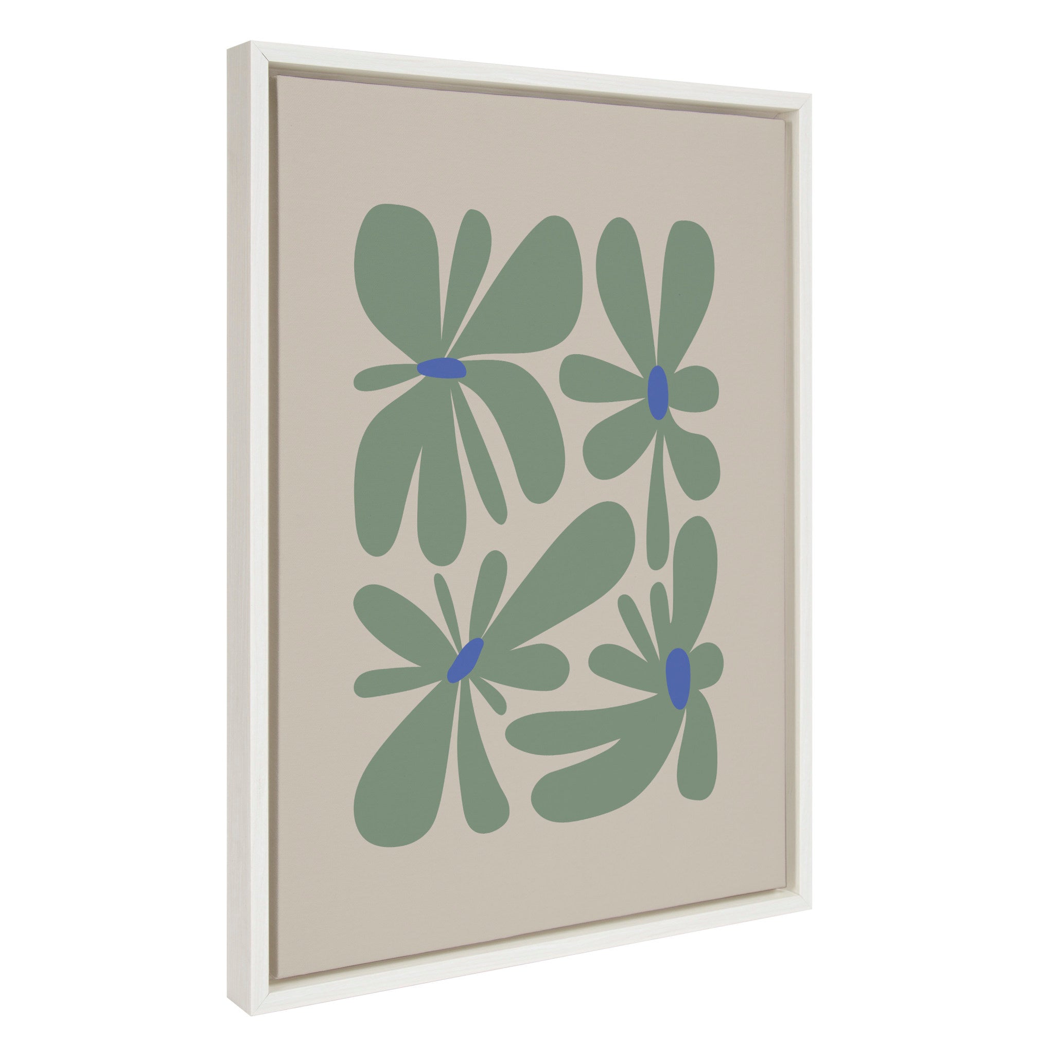 Sylvie Colorful Abstract Retro Floral Groovy Green Framed Canvas by kateandlaurel - main product image for Resin Society
