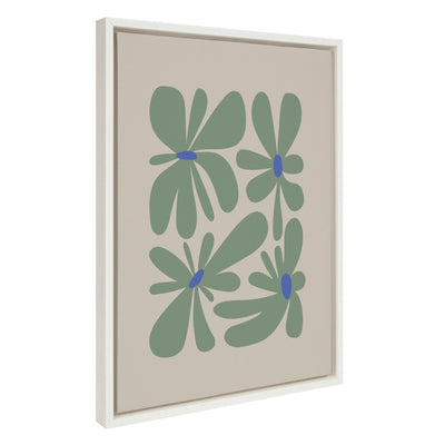 Sylvie Colorful Abstract Retro Floral Groovy Green Framed Canvas by kateandlaurel - main product image for Resin Society