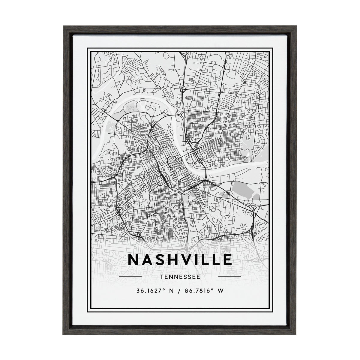 Sylvie Nashville Modern Map Framed Canvas by kateandlaurel - main product image for Resin Society
