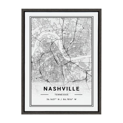 Sylvie Nashville Modern Map Framed Canvas by kateandlaurel - main product image for Resin Society