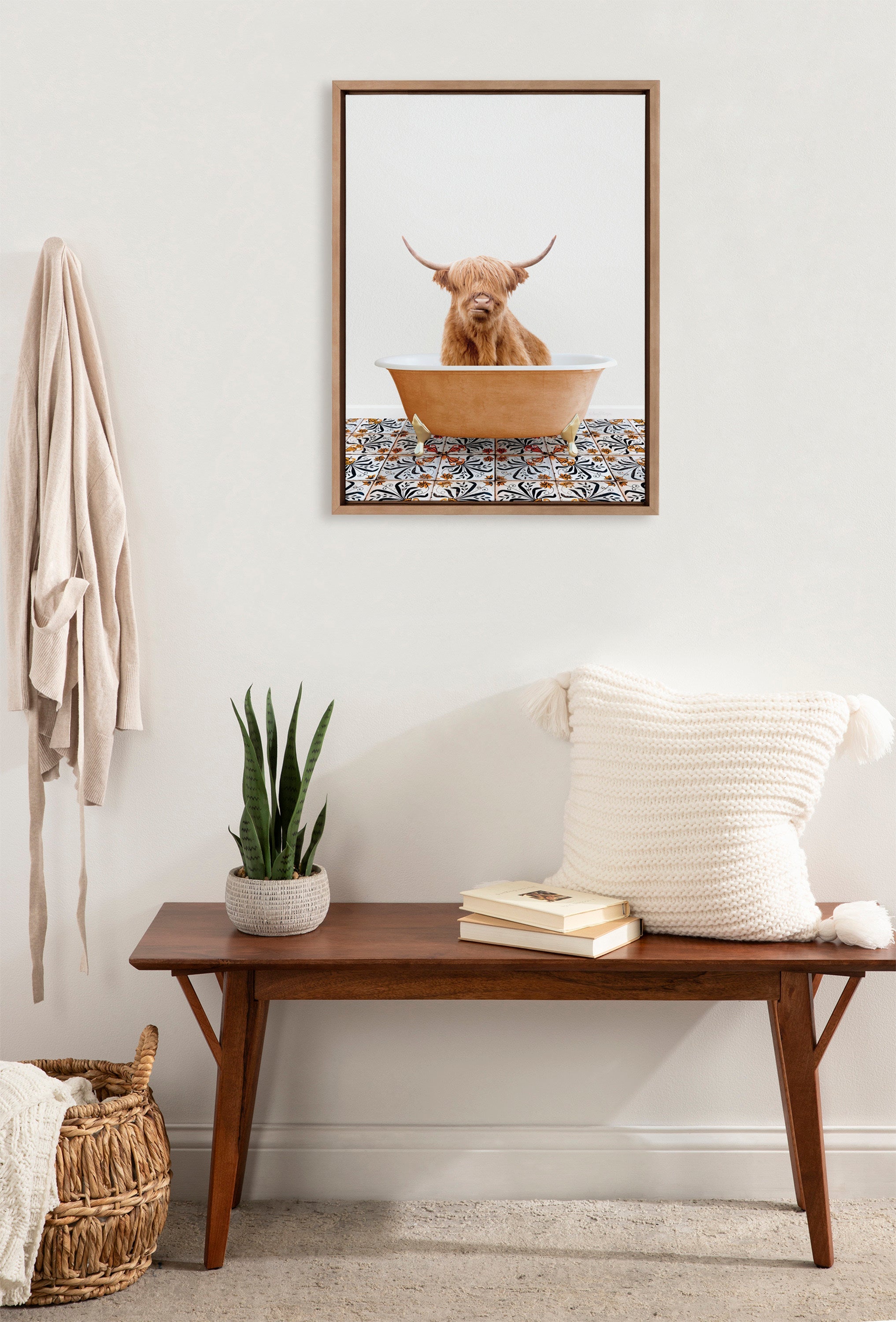 Sylvie Highland Cow In Mediterranean Bath Framed Canvas by kateandlaurel - product image 4 for Resin Society