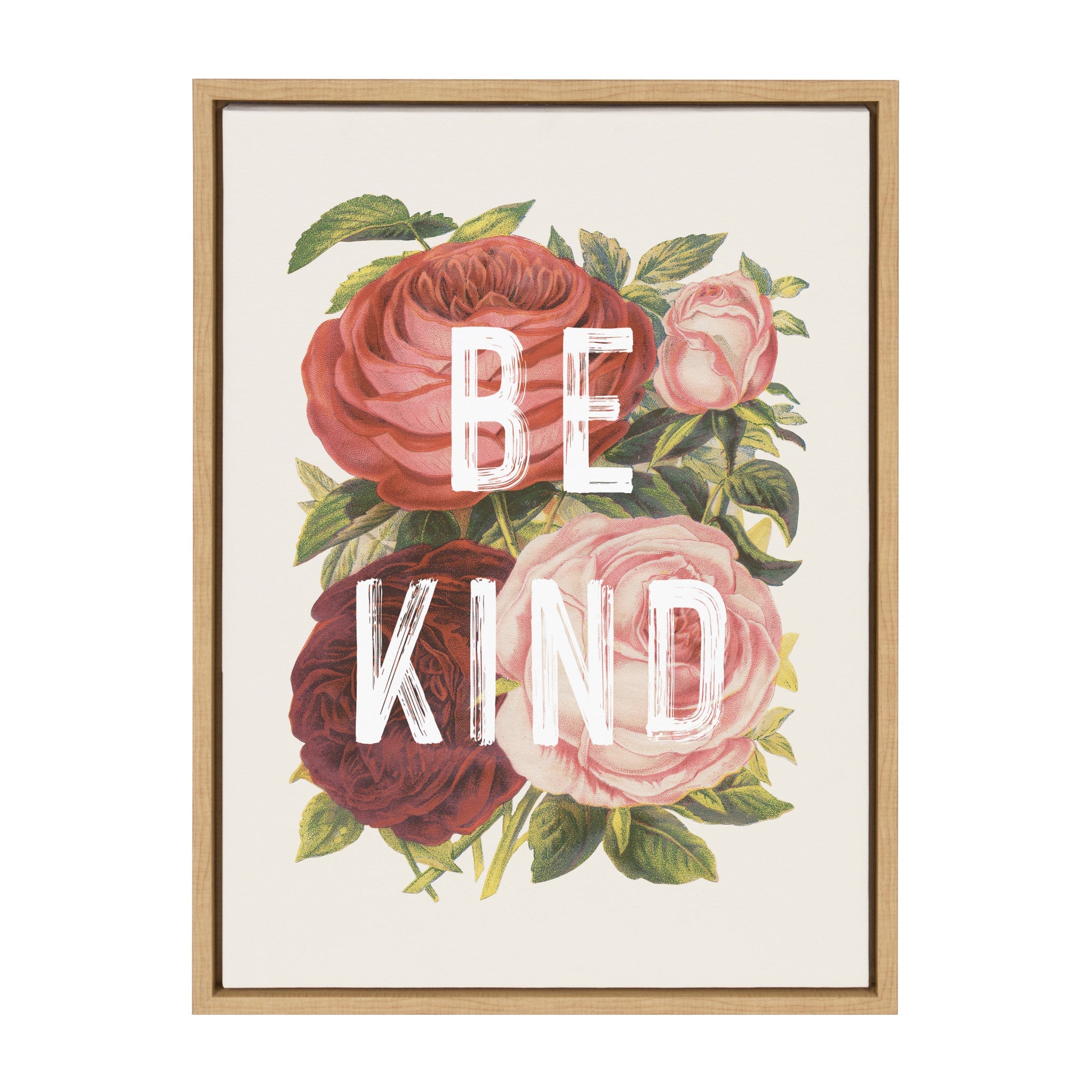 Sylvie Vintage Flowers Be Kind Framed Canvas by The Creative Bunch by kateandlaurel - main product image for Resin Society