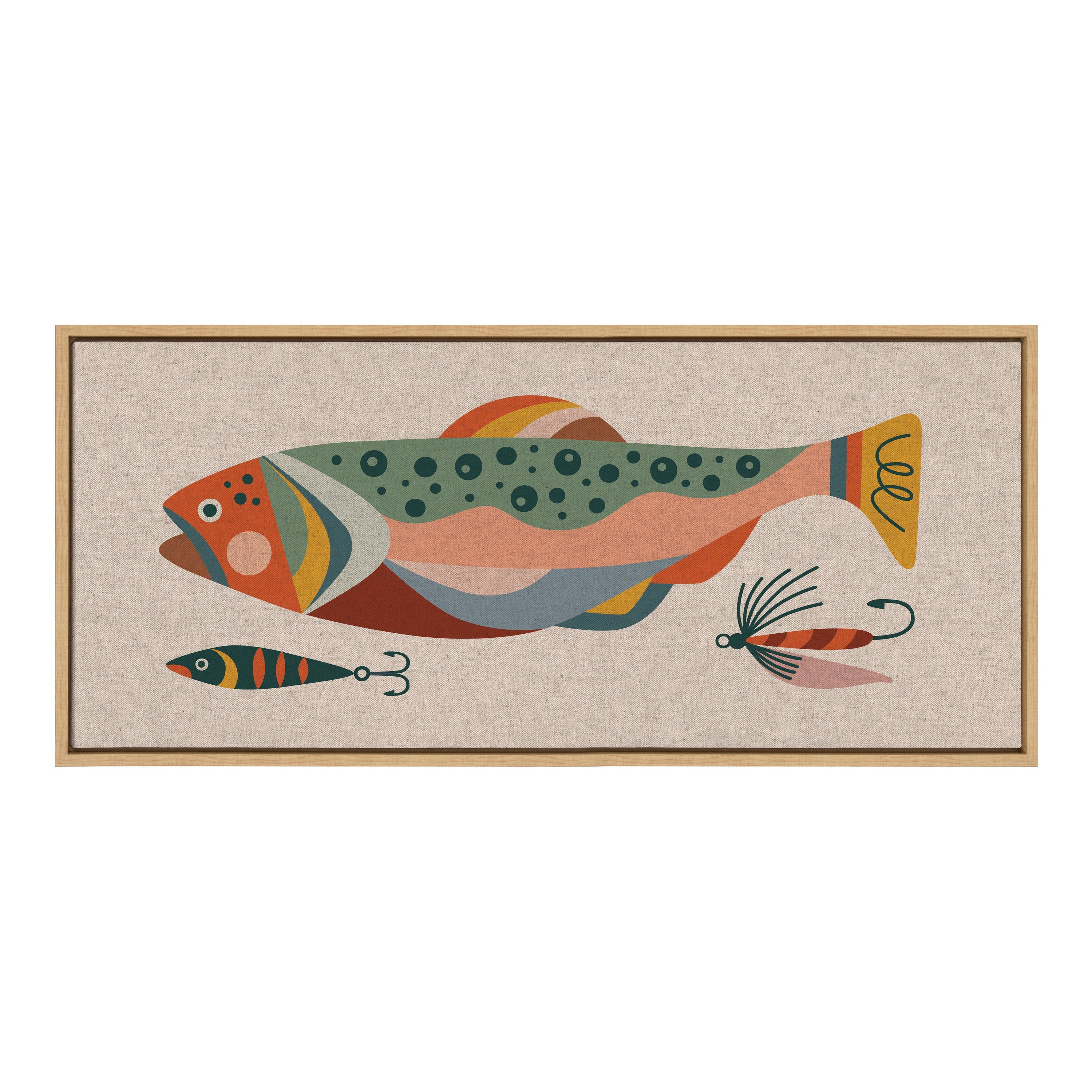 Sylvie Gone Fishing Neutral Linen Texture Framed Canvas by Rachel Lee
