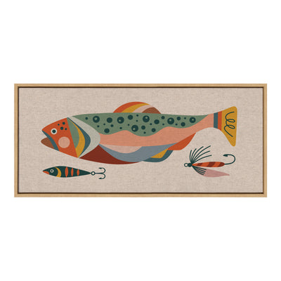 Sylvie Gone Fishing Neutral Linen Texture Framed Canvas by Rachel Lee