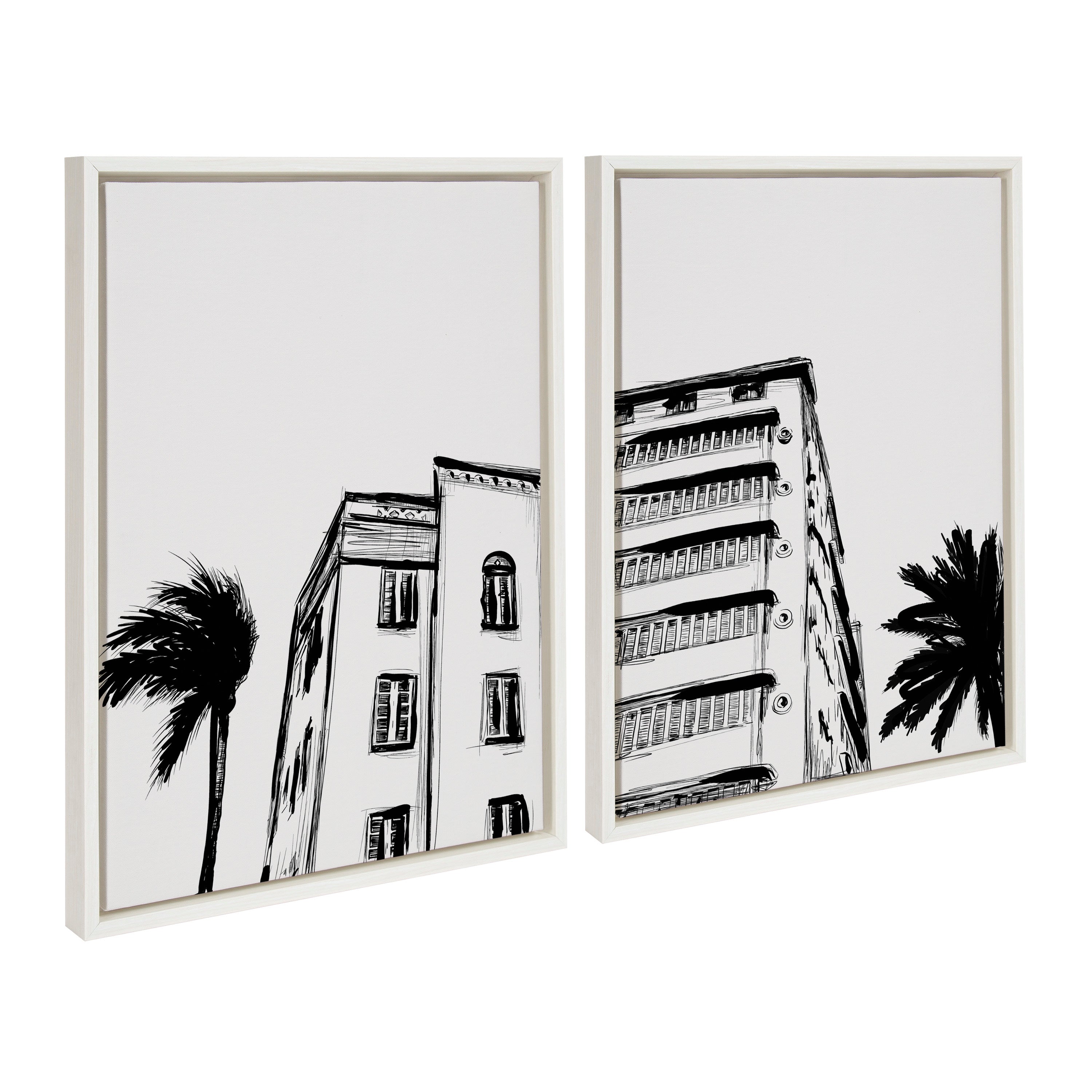 Sylvie Miami Beach Architecture Retro Art Deco Framed Canvas Art Set