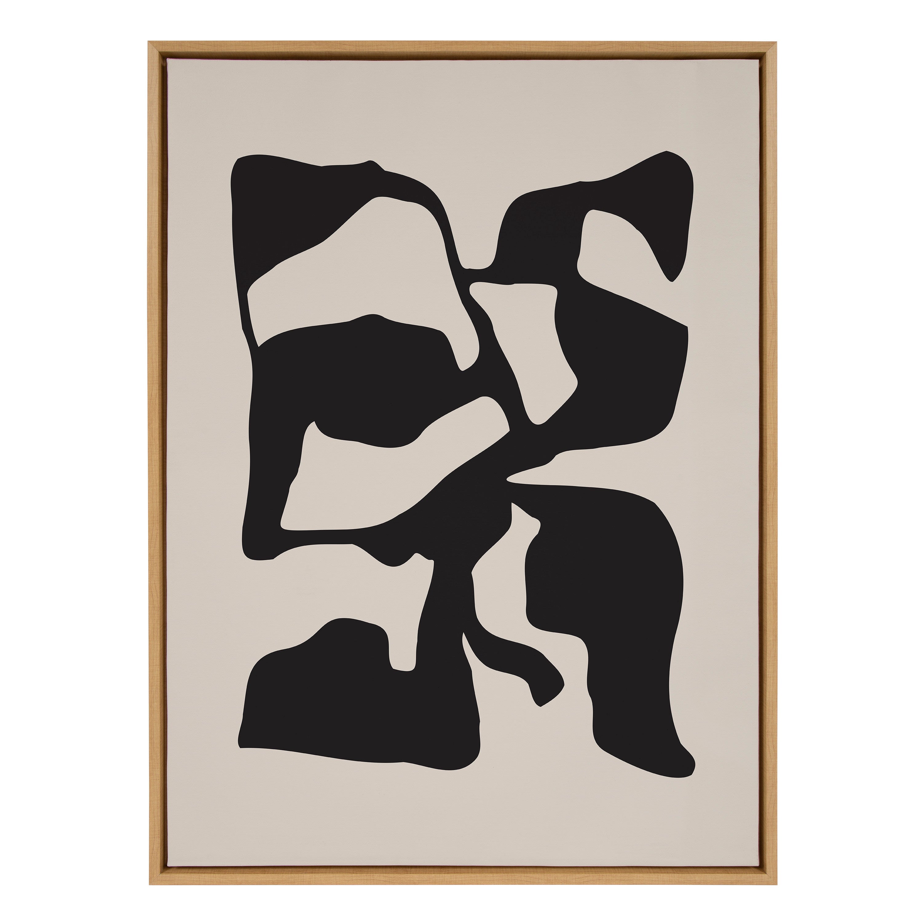 Sylvie Distorted Shapes of Black and Tan Framed Canvas by The Creative Bunch Studio