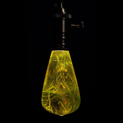 Three handcrafted resin LED light bulbs in a bundle, showing unique color patterns and resin designs