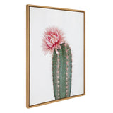 Sylvie Pink Cactus Flower Framed Canvas Art showing vibrant pink cactus bloom on sturdy green cactus, framed and ready to hang
