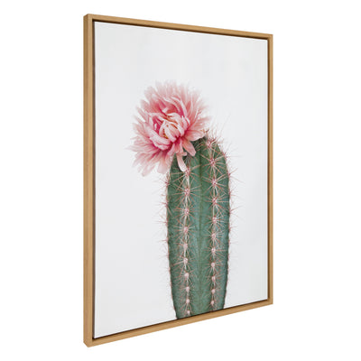 Sylvie Pink Cactus Flower Framed Canvas Art showing vibrant pink cactus bloom on sturdy green cactus, framed and ready to hang