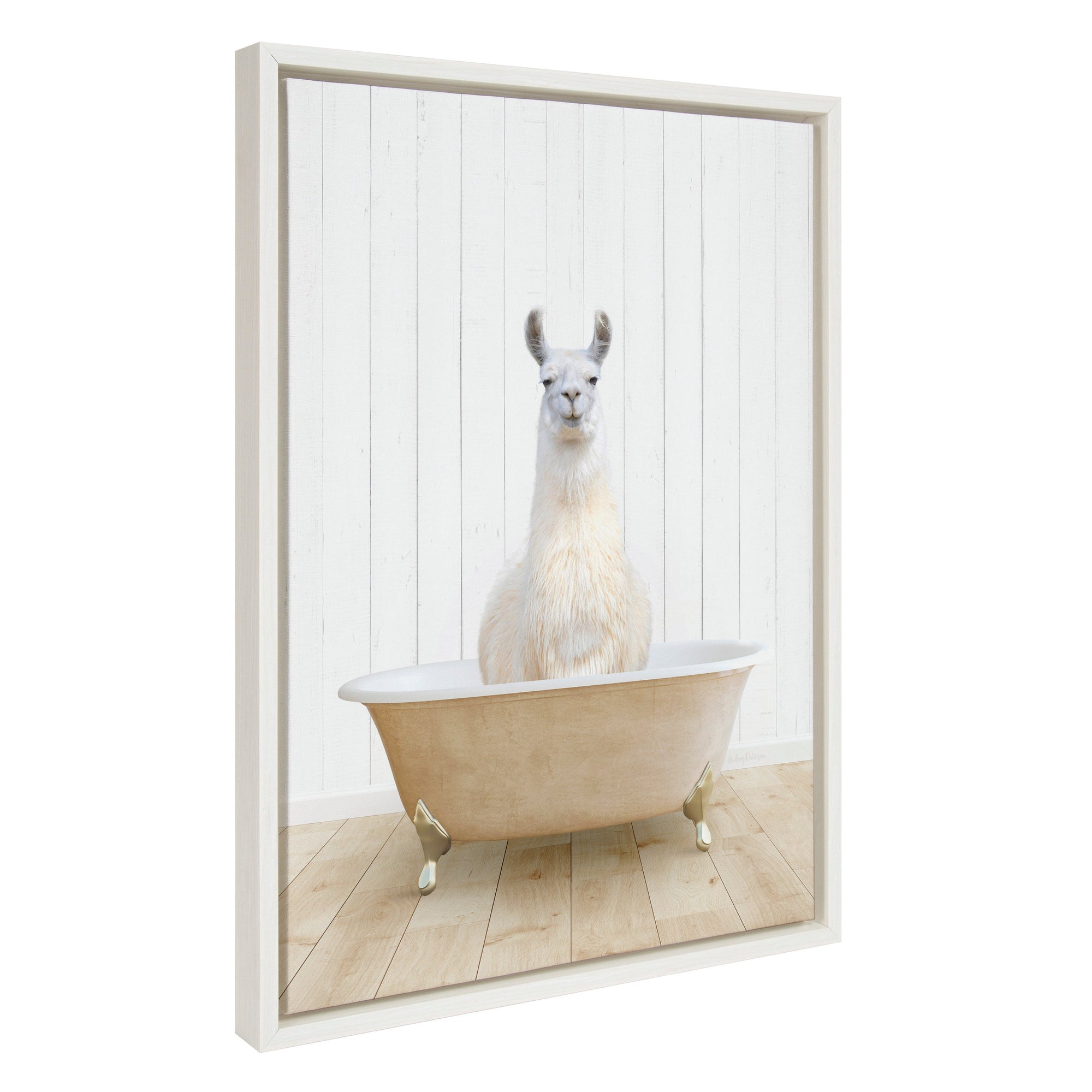 Sylvie Llama Farmhouse Bath Framed Canvas by kateandlaurel - main product image for Resin Society