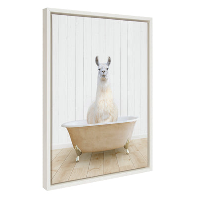Sylvie Llama Farmhouse Bath Framed Canvas by kateandlaurel - main product image for Resin Society